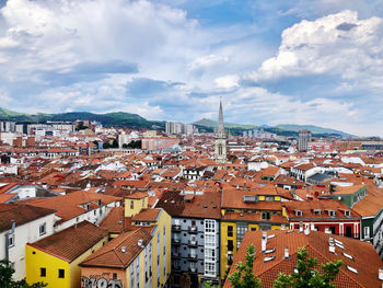 High angle view of townscape against sky