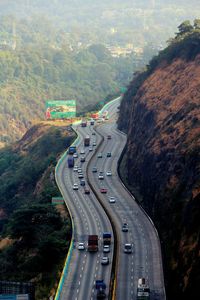 High angle view of highway amidst trees