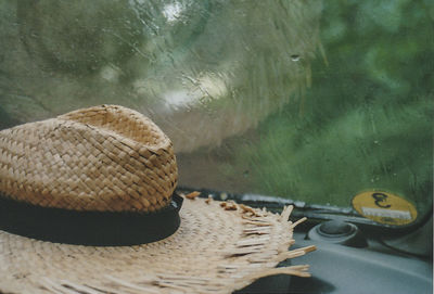 Close-up of hat in car