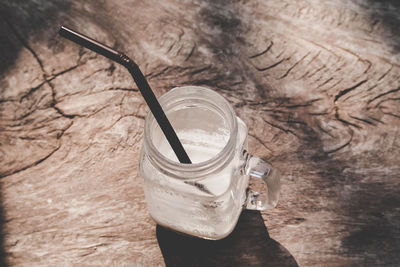 High angle view of drink on table