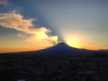 High angle view of cityscape at sunset