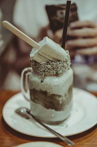 Close-up of ice cream in plate