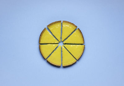 Directly above shot of lemon slice against white background