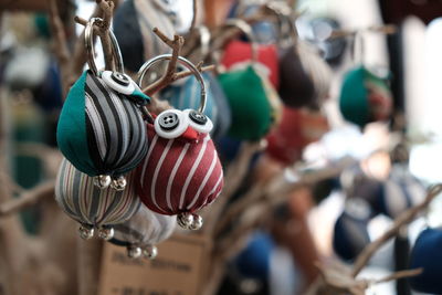 Close-up of hanging for sale in market