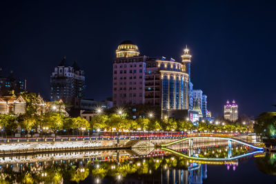 Illuminated buildings in city at night