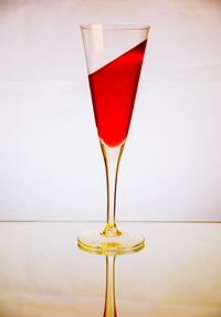 Close-up of wineglass against white background