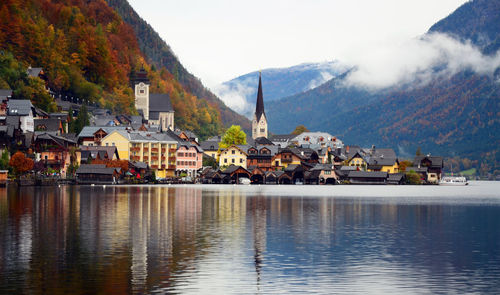 Reflection of houses in water