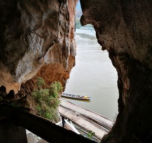 High angle view of road passing through cave