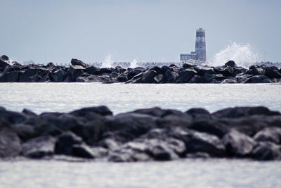 Scenic view of sea against clear sky