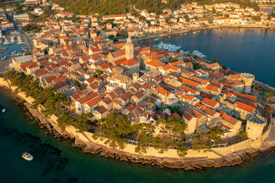 High angle view of buildings in city