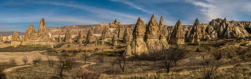 Rock formations on landscape against sky