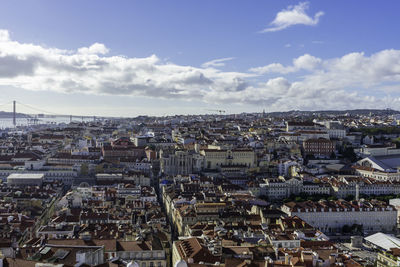 High angle view of buildings in city