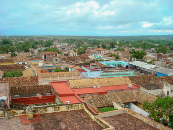 High angle view of townscape against sky