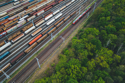 High angle view of train on railroad track