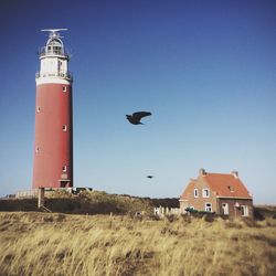 Lighthouse on grassy field