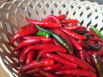 Close-up of red chili peppers in bowl