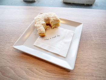 High angle view of breakfast on table