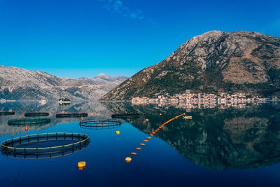 Scenic view of lake against clear blue sky