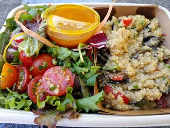 High angle view of food in plate