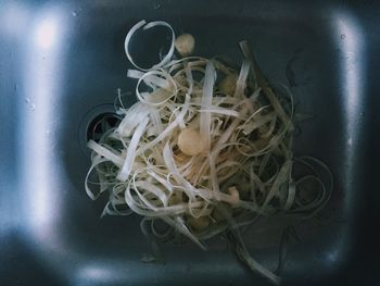 Directly above shot of noodles in bowl on table