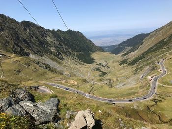 High angle view of road on mountain against sky