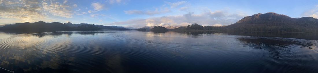 Panoramic view of lake against sky during sunset