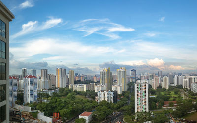 Cityscape against cloudy sky