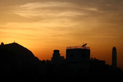 Silhouette of building against sky at sunset