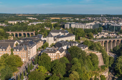 High angle view of buildings in city