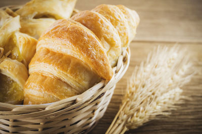 Close-up of ice cream in basket on table