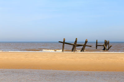 Scenic view of beach against clear sky