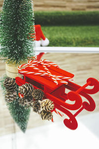 Close-up of christmas decorations on table