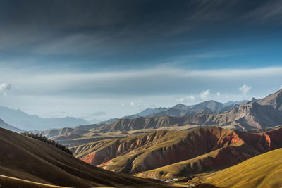 Scenic view of mountains against cloudy sky