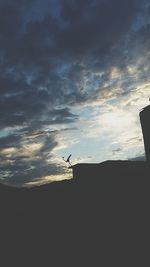 Low angle view of silhouette birds flying against sky during sunset