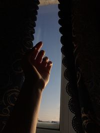 Close-up of silhouette hand against sky