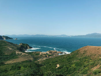 Scenic view of sea against clear sky