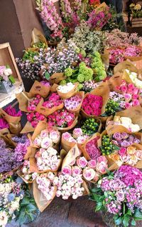 High angle view of flowers in market