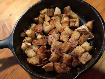 High angle view of food in bowl on table