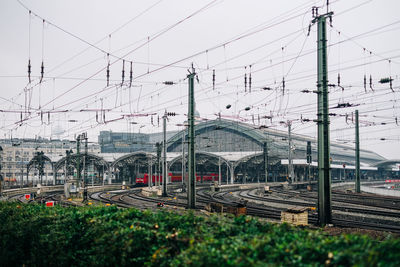 Train on railroad track against sky