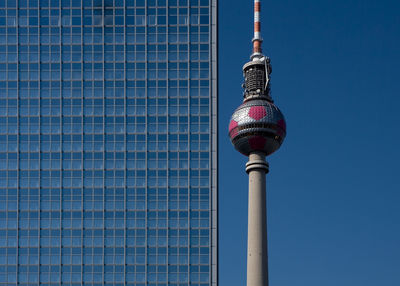 Communications tower against buildings in city