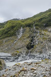 Waterfalls around the franz josef glacier on the west coast at the south island of new zealand