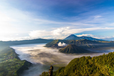 Scenic view of volcanic landscape against sky