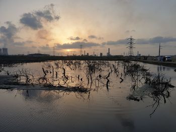 Scenic view of lake against sky during sunset
