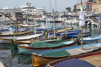 Boats moored in harbor