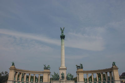 Low angle view of statue against cloudy sky