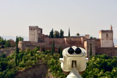 Close-up of coin-operated binoculars against clear sky