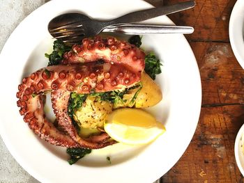 High angle view of breakfast in plate