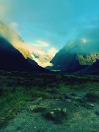 Scenic view of mountains against sky