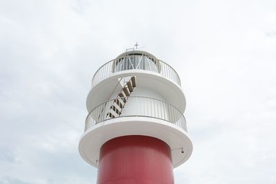 Low angle view of lighthouse against cloudy sky