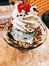 High angle view of ice cream on table